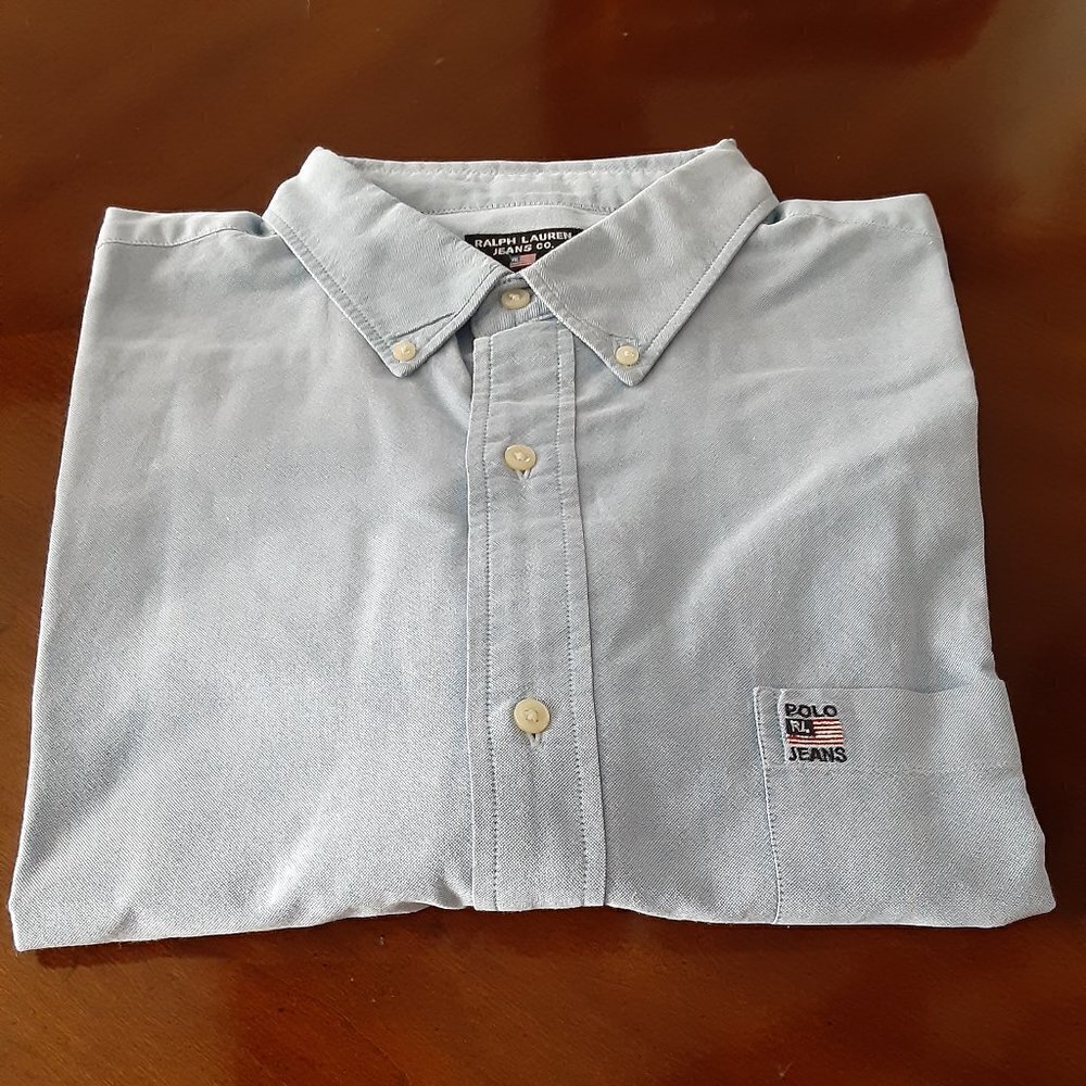 Ralph Lauren Jeans Men's Large Button Down Blue Long Sleeve Shirt Chambray